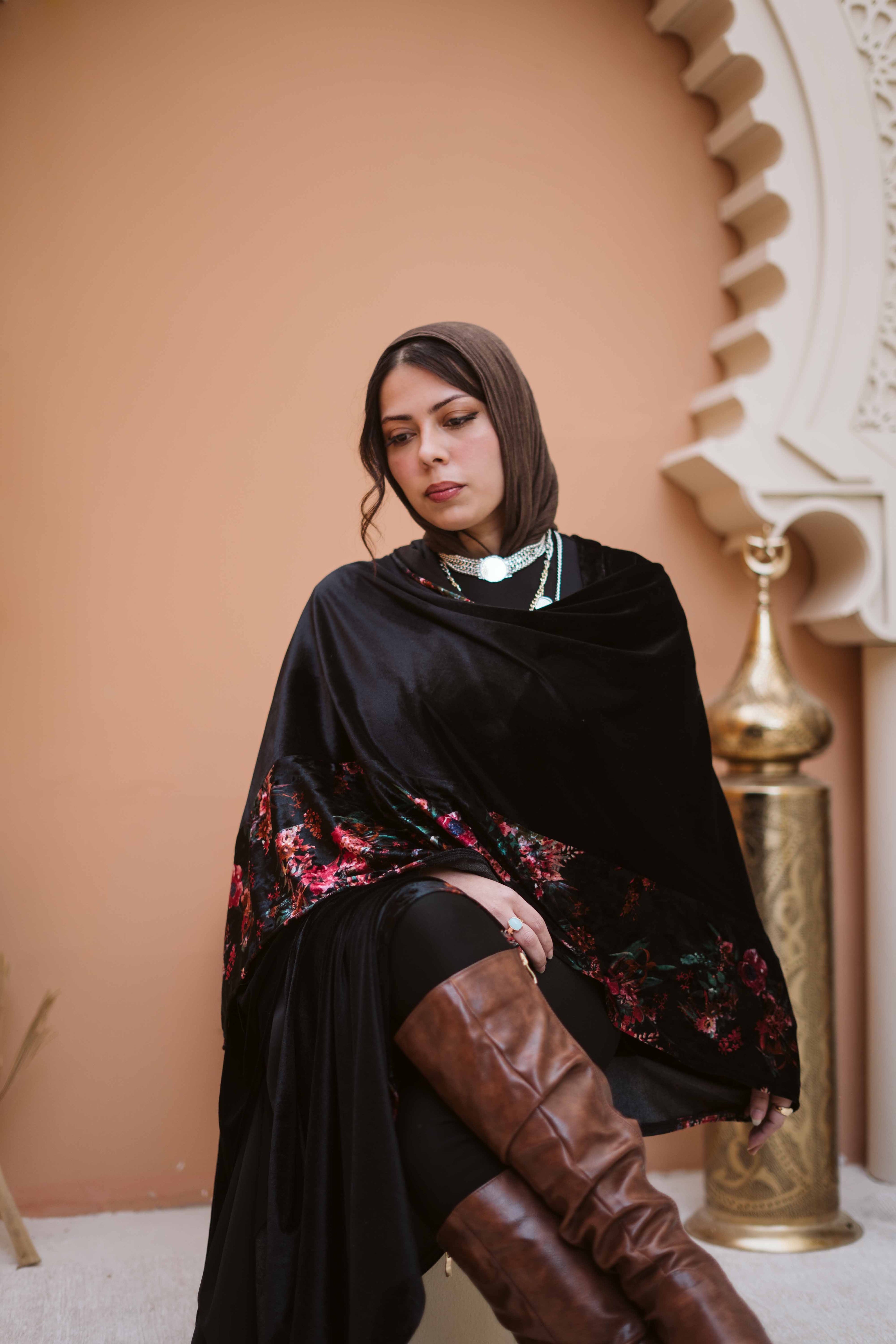 Velvet Noir Floral Scarf