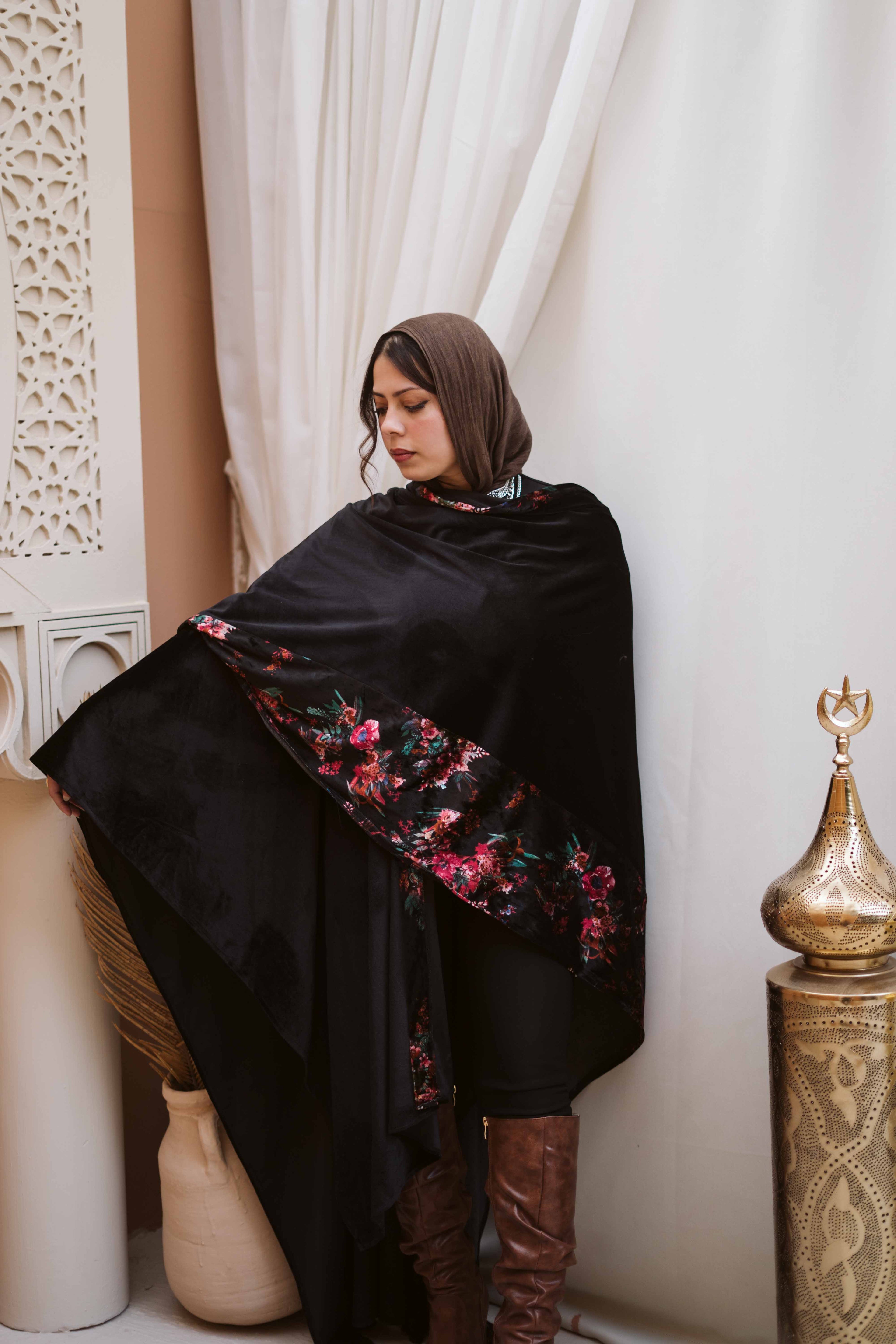 Velvet Noir Floral Scarf