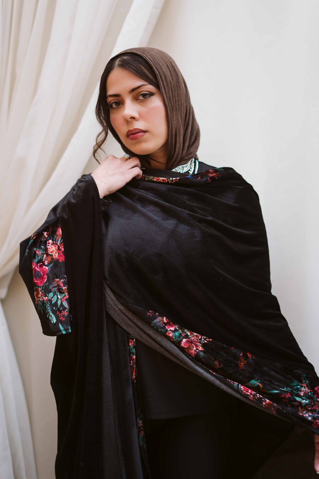 Velvet Noir Floral Scarf