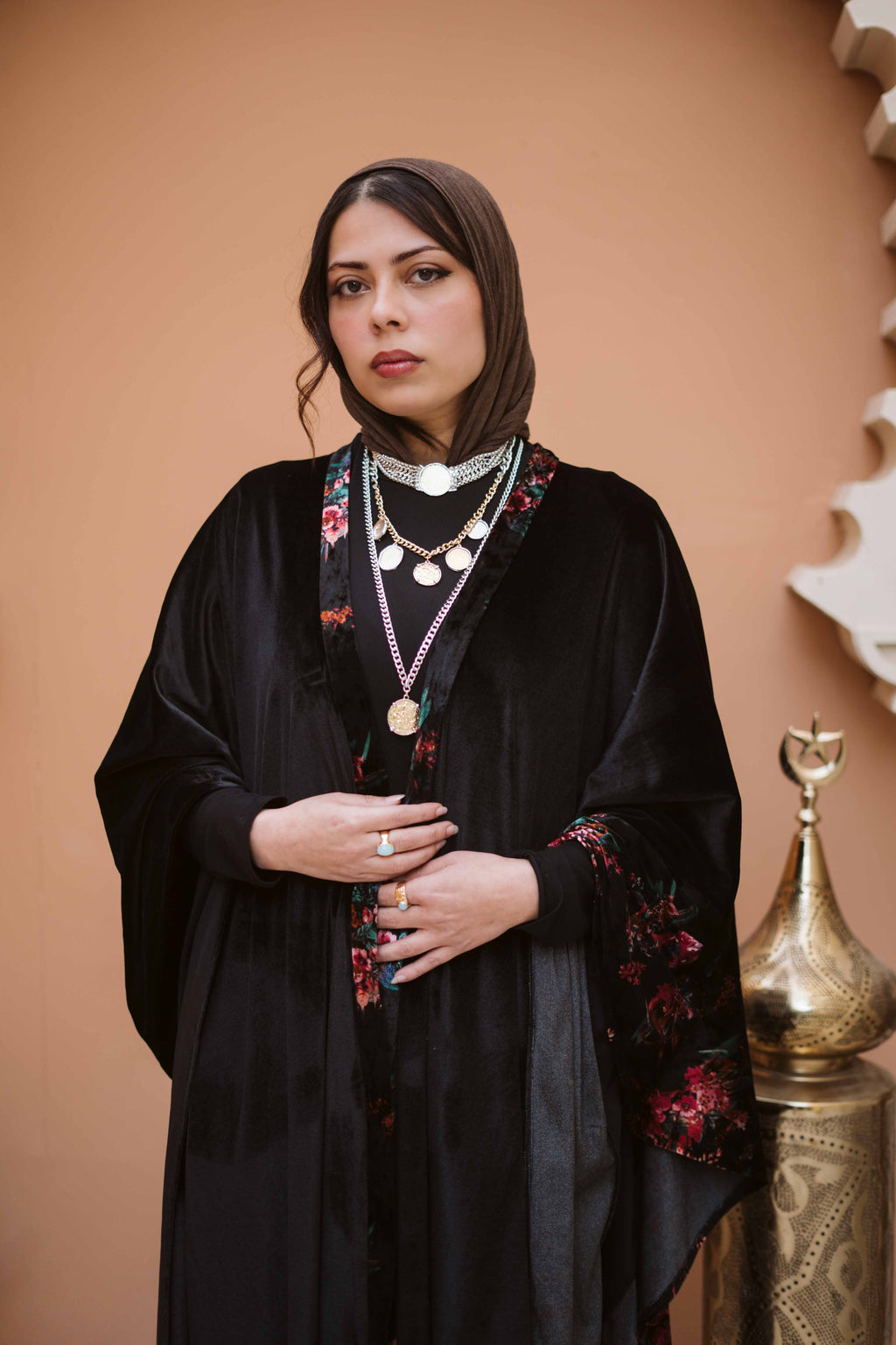 Velvet Noir Floral Scarf