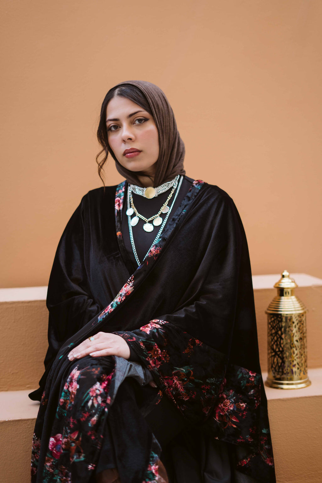 Velvet Noir Floral Scarf